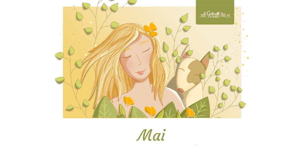 Calendrier mai 2026 avec illustration mademoiselle