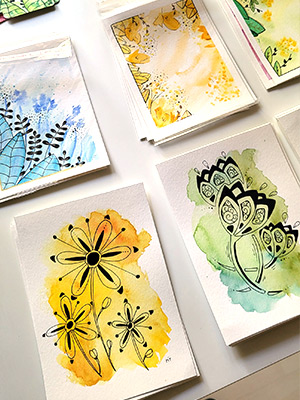 Fleur et aquarelle